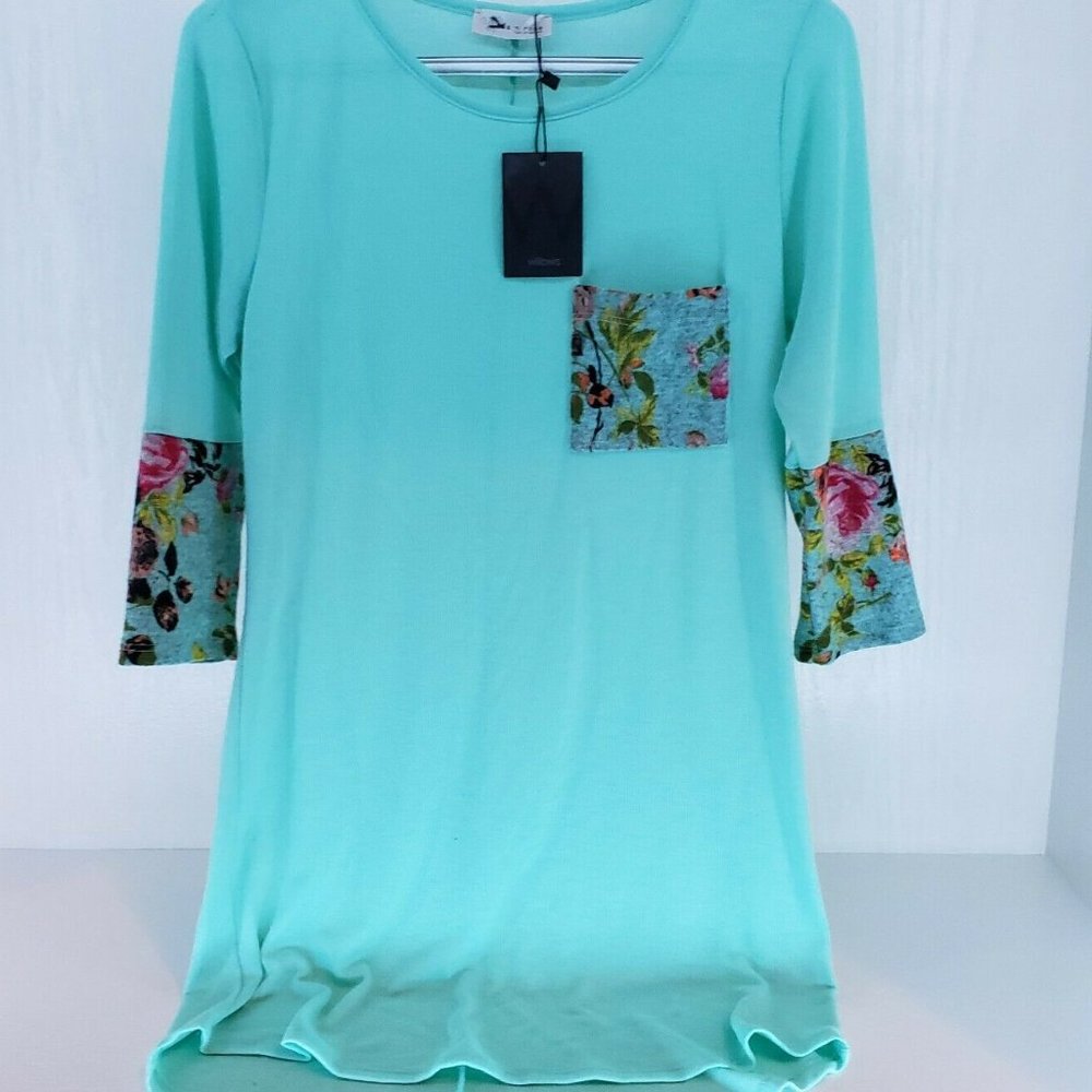 Tea N Rose Knit Tunic S Pocket 3/4 Sleeve NWT